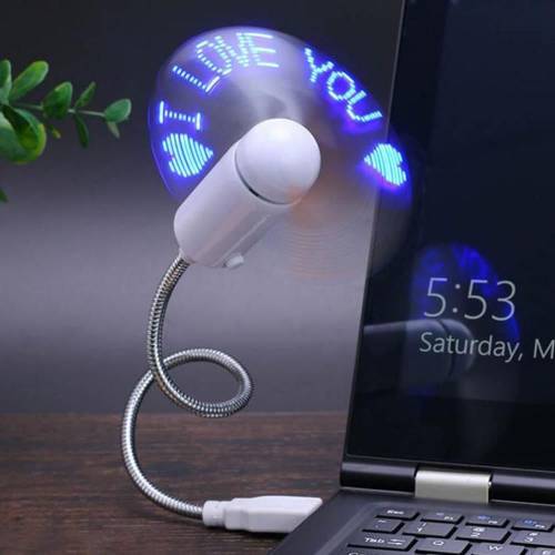 Mini LED Işıklı I Love You Yazılı Flexible USB Fan 