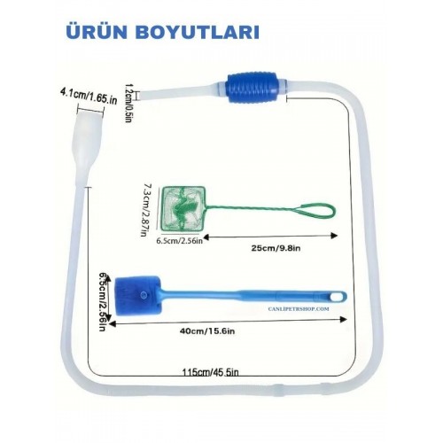 Akvaryum Bakım Ve Temizlik Kiti 3 Lü (Kepçe+Silecek+Sifon)