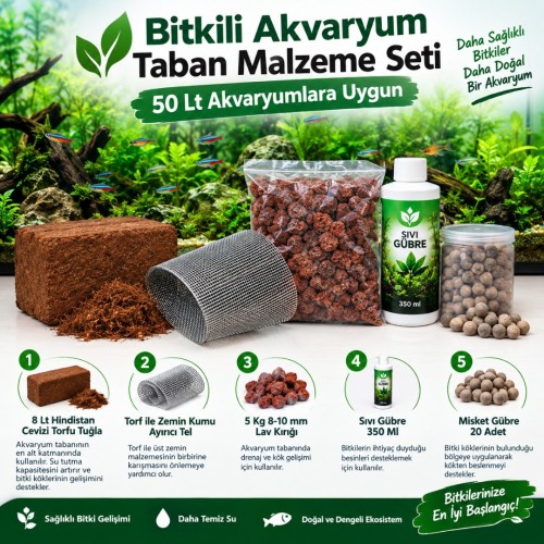 Bitkili Akvaryum Taban Malzeme Seti 50 Lt Akvaryumlara Uygun