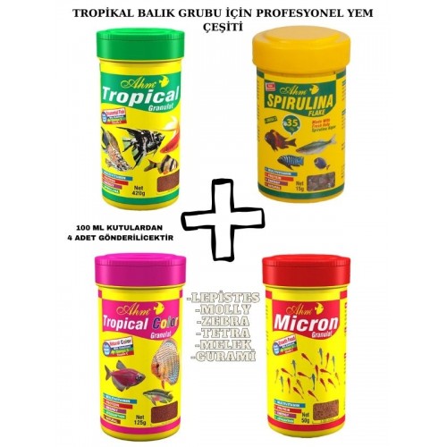Ahm Tropical Balık Grubu İçin Karışık Yem Paketi 4 X100 ml 