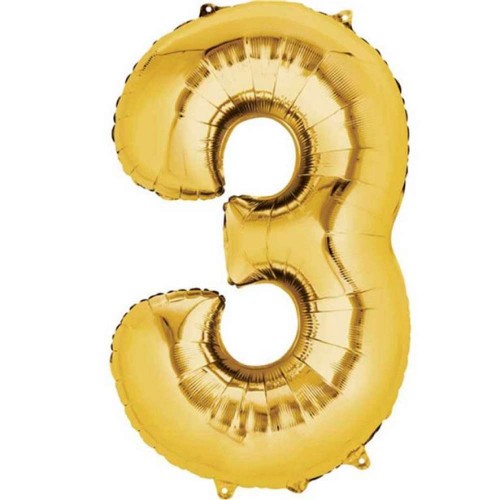 Rakam Folyo Balon Gold Altın Renk Orta Boy 3 Numara