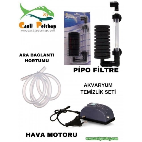 Akvaryum Temizlik Seti Xy-2821 Pipo Filtre+Hortum+Hava Motoru(Yavru Balık ve Lepistes için uyumlu
