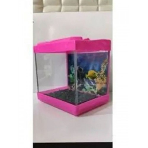 Renkli Kare Mini Akvaryum 20x20x15 Pembe